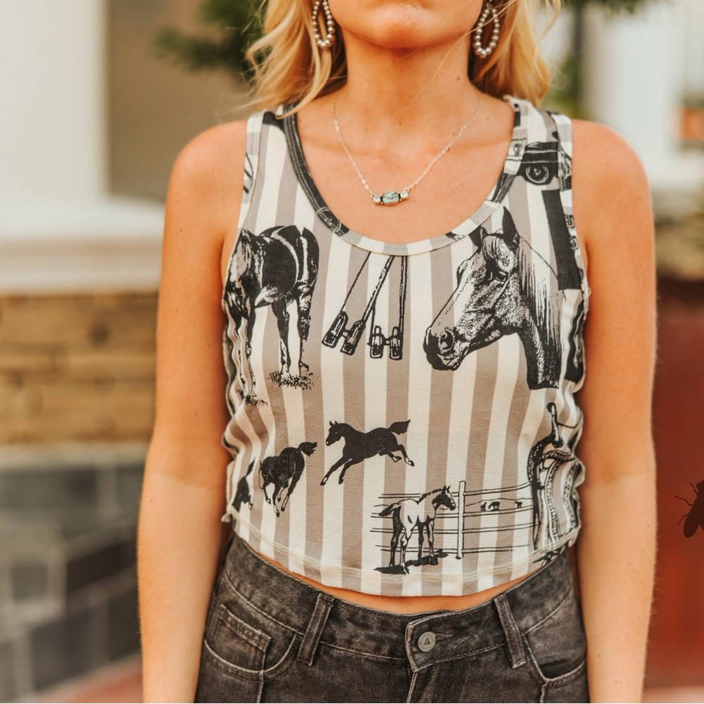 Equestrian Print Sleeveless Top